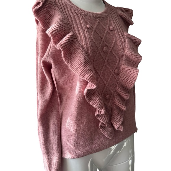 Adrienne Vittadini Pink Crew Neck Sweater with Ruffle Detail - Picture 2 of 10